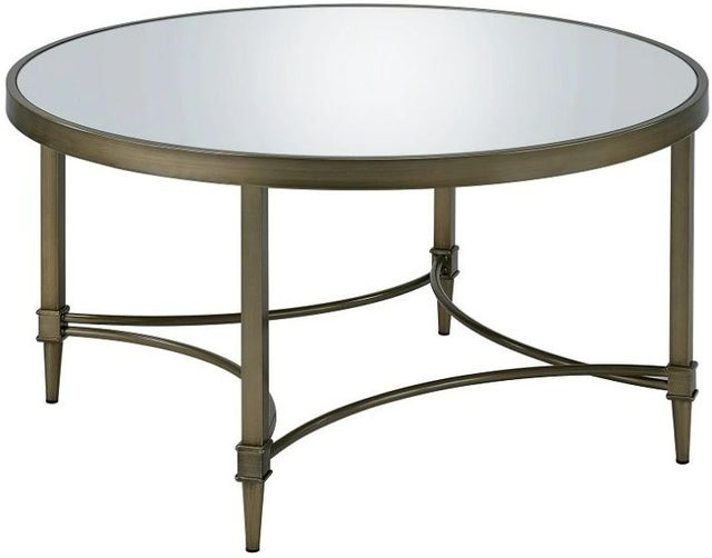 ACME Furniture Aditya Mirrored Coffee Table with Antique Brass Base-0