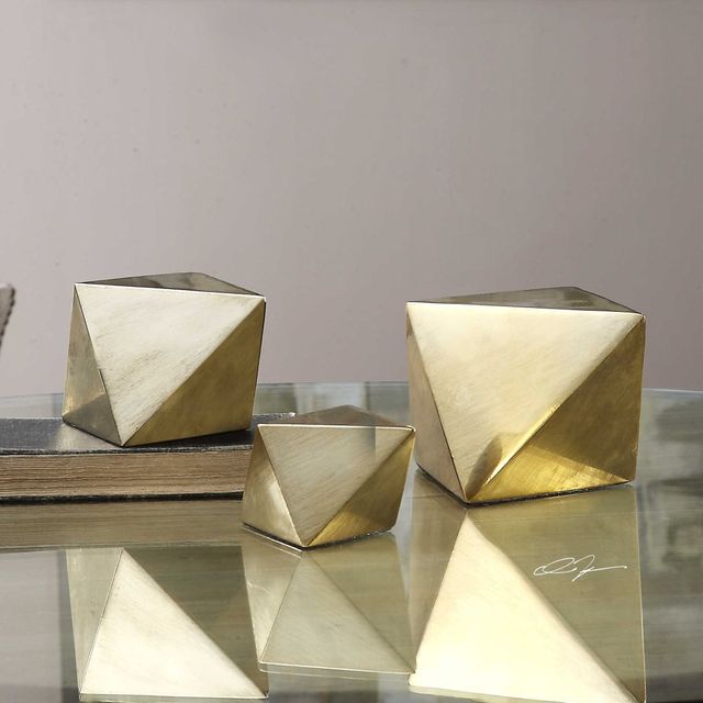 Uttermost® Rhombus 2-Piece Antique Champagne Sculpture Set-1