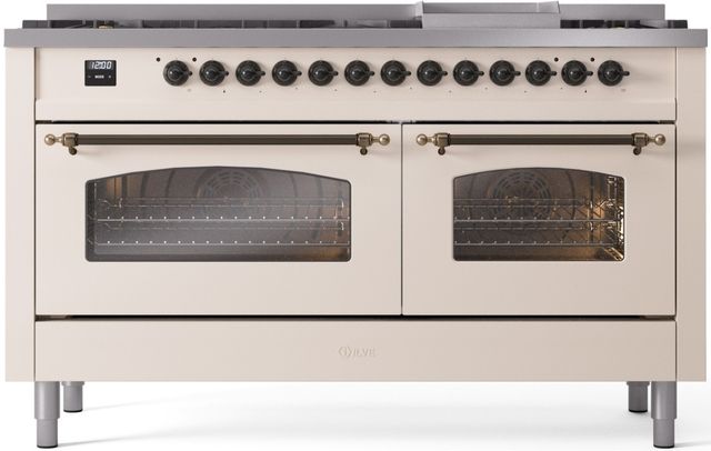 Ilve® Nostalgie II Series 60" Antique White Pro Style Dual Fuel Range-0