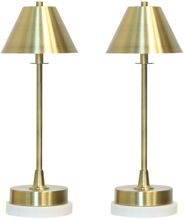 Stylecraft 2-Piece Antique Brass Portable Rechargeable LED Lamp Set-0