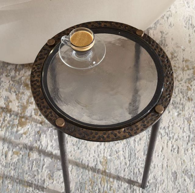 Uttermost® Wren Rubbed Dark Bronze/White Round Marble Accent Table-3