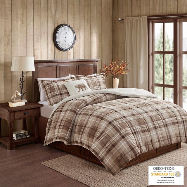 Olliix by Woolrich Alton Tan Plaid Full/Queen Plush to Sherpa Down Alternative Comforter Set-1