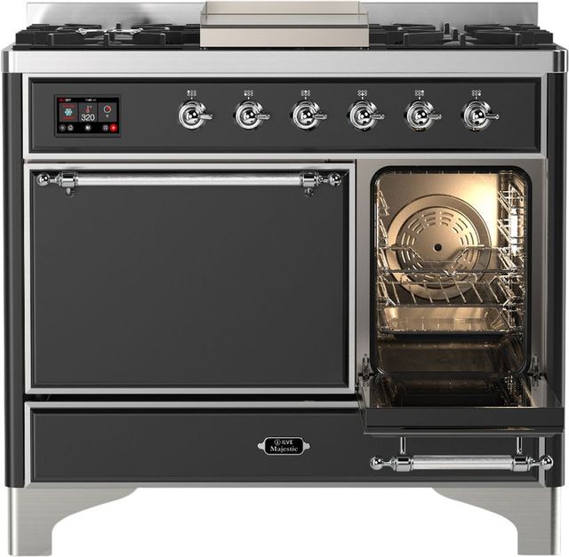 Ilve® Majestic III 40" Graphite Matte Pro Style Dual Fuel Natural Gas Range with Solid Door and Chrome Trim-3