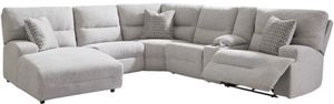 Front view of the Signature Design by Ashley® Acklen Place 6-Piece Pewter Left-Arm Facing Power Reclining Sectional and Chaise