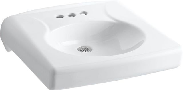KOHLER® Brenham™ White 22" Wall-Mount or Concealed Carrier Arm Mount Commercial Bathroom Sink with 4" Centerset Faucet Holes and No Overflow-0