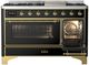 Ilve® Majestic III 48" Glossy Black Pro Style Dual Fuel Liquid Propane Range with Triple Glass Door and Brass Trim-2