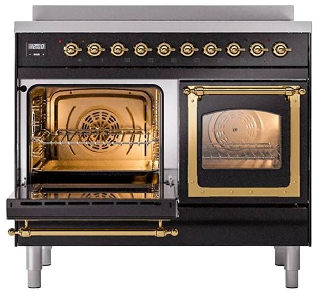 Ilve® Nostalgie II Noblesse 40'' Glossy Black Pro Style Induction Range with Brass Trim-3