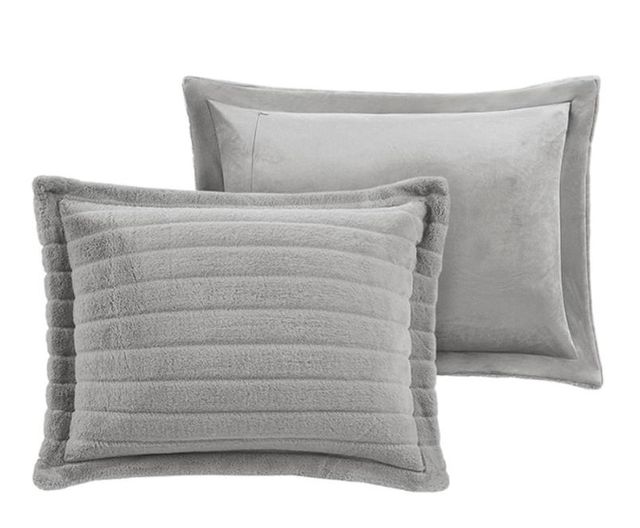 Olliix by Madison Park Amara Grey Full/Queen Faux Fur Comforter Set-1