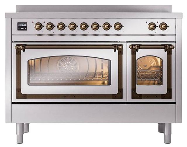 Ilve® Nostalgie II Noblesse 48'' Stainless Steel Pro Style Induction Range with Burnished Trim-1