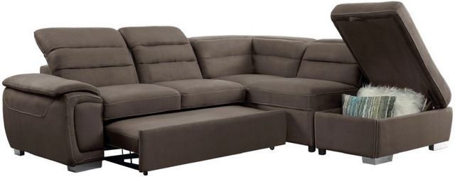 Mazin Furniture Platina 3-Piece Chocolate Right-Arm Facing Pullout Sleeper Sectional and Chaise with Storage Ottoman-1
