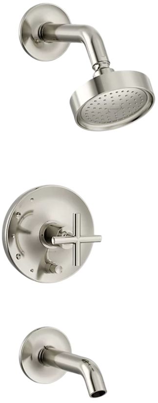 KOHLER® Purist® Rite-Temp® Vibrant Polished Nickel 2.5 GPM Bath and Shower Trim Kit with Push-Button Diverter and Cross Handle-0