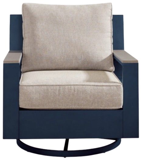 Signature Design by Ashley® East Beach Driftwood/Navy Blue Fabric/Wooden Outdoor Swivel Glider Chair-2