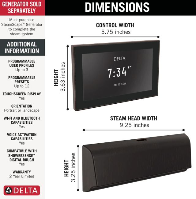 Delta SteamScape™ Deluxe System Venetian Bronze Unilateral Digital Steam Package-1