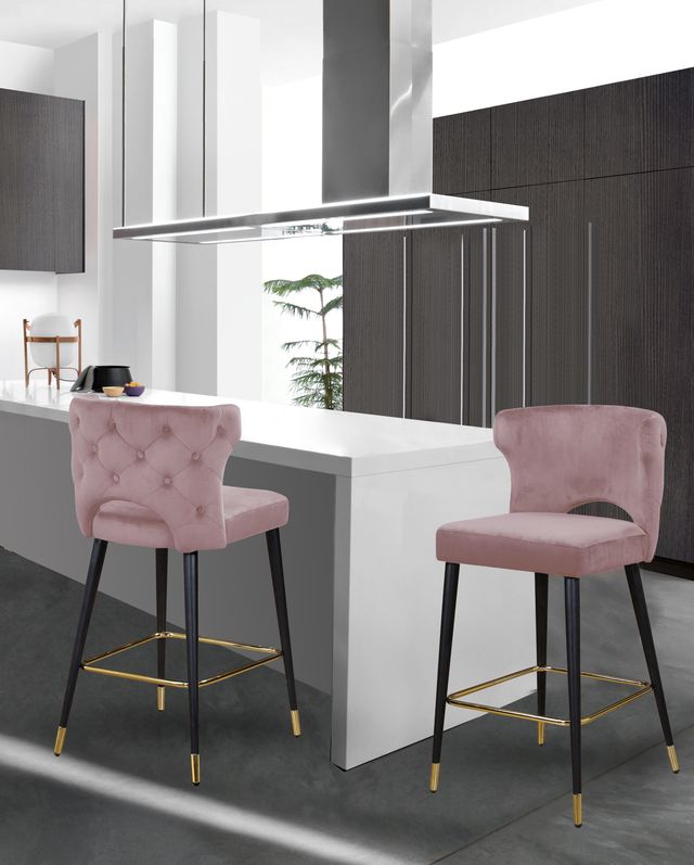 Meridian Furniture Kelly Pink Velvet Counter Stool-3