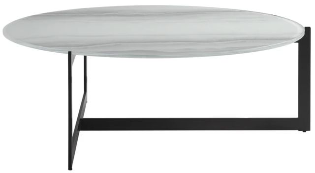 Armen Living Krike White Flow Gold Glass Top Coffee Table with Black Base-0