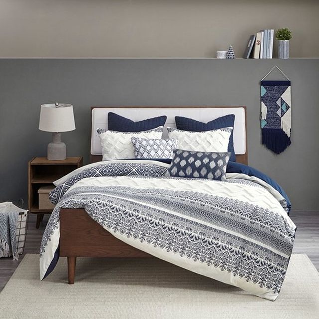 Olliix by INK+IVY Navy King/California King Mila Cotton Printed Comforter Set-4