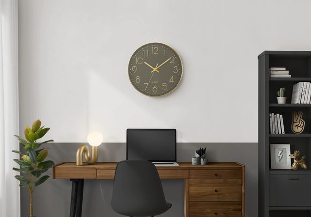 Monarch Specialties Inc. Dark Bronze 12" Analog Wall Clock with Gold Numbers-1