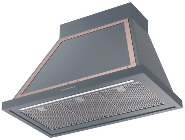 Ilve® Nostalgie II Noblesse 36'' Blue Gray Wall Mounted Range Hood with Copper Trim-1