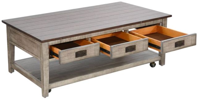 Sunny Designs™ Homestead Hills Tobacco Leaf Coffee Table with Alpine Gray Base-3