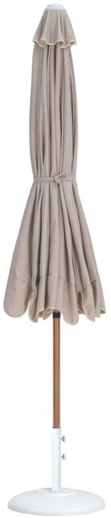 Meridian Furniture Amalfi Beige/Teak/Matte White Aluminum Outdoor Patio Umbrella and Round Base-1