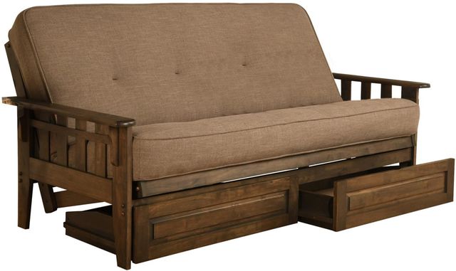 Kodiak Furniture Tucson Linen Stone/Rustic Walnut Full Storage Futon with Mattress-0