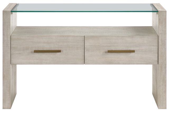 Steve Silver Co. Garland Glass Top Sofa Table with Washed Parchment Base-1