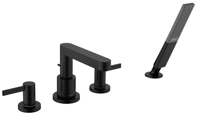 Hansgrohe Finoris Matte Black 4-Hole Roman Tub Set Trim with Handshower-0