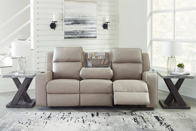 Signature Design by Ashley® Lavenhorne Pebble Manual Reclining Sofa with Drop Down Table-2
