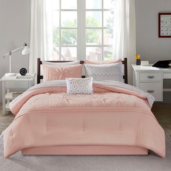 Olliix by Intelligent Design Toren Pink Twin Extra Large Embroidered Comforter and Sheet Set-1