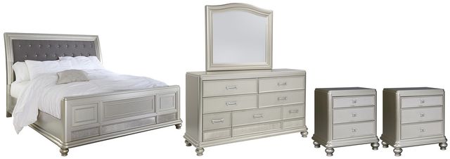 Signature Design by Ashley® Coralayne 5-Piece Silver California King Sleigh Bed Set-0