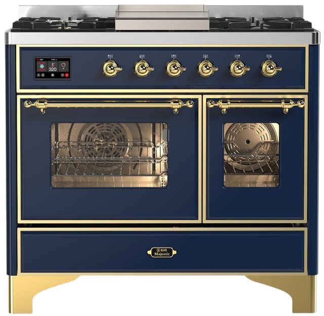 Ilve® Majestic III 40" Midnight Blue Pro Style Dual Fuel Liquid Propane Range with Triple Glass Door and Brass Trim-0