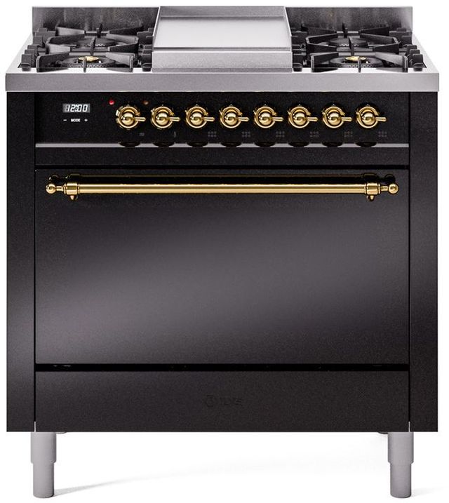 Ilve® Nostalgie II Series 36" Glossy Black Pro Style Dual Fuel Range-0