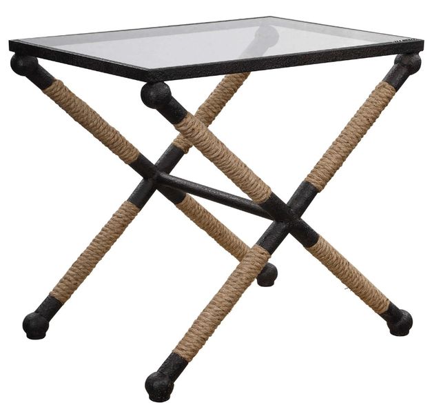 Uttermost® Braddock Glass Top Accent Table with Black and Brown Base-0