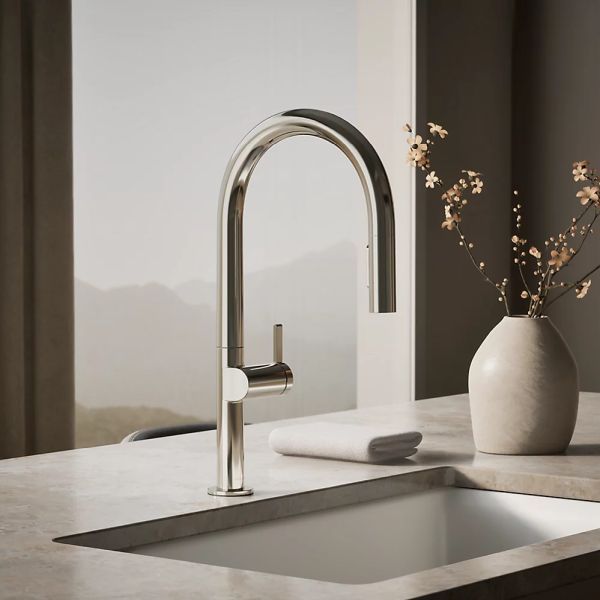 KOHLER® Components® Vibrant Polished Nickel Pull-Down Kitchen Sink Faucet with 2-Function Sprayhead-1