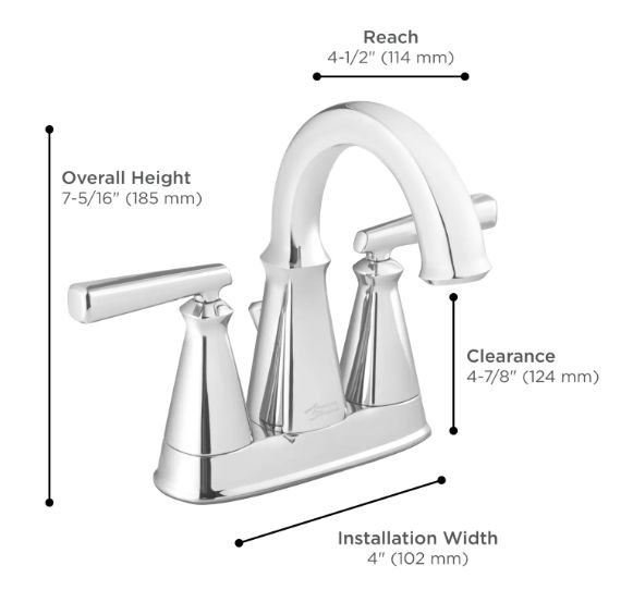 American Standard Edgemere® Polished Chrome 4" Centerset 2-Handle Bathroom Faucet with Lever Handles-3