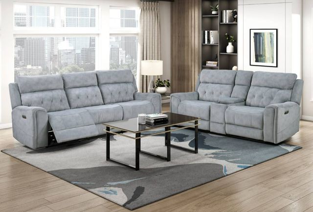 Homelegance® Celeste Gray Double Power Reclining Loveseat with Center Console-1