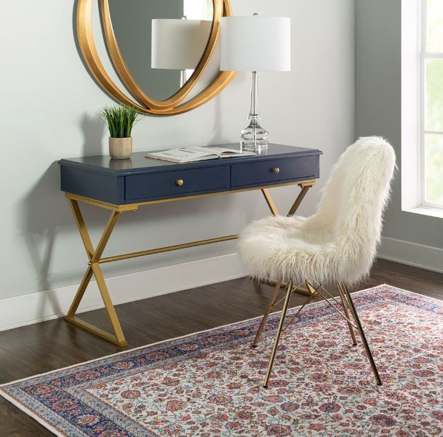 Linon Emma Blue/Gold Campaign Writing Desk-1