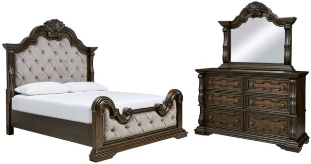 Signature Design by Ashley® Maylee 3-Piece Dark Brown Queen Upholstered Panel Bedroom Set-0