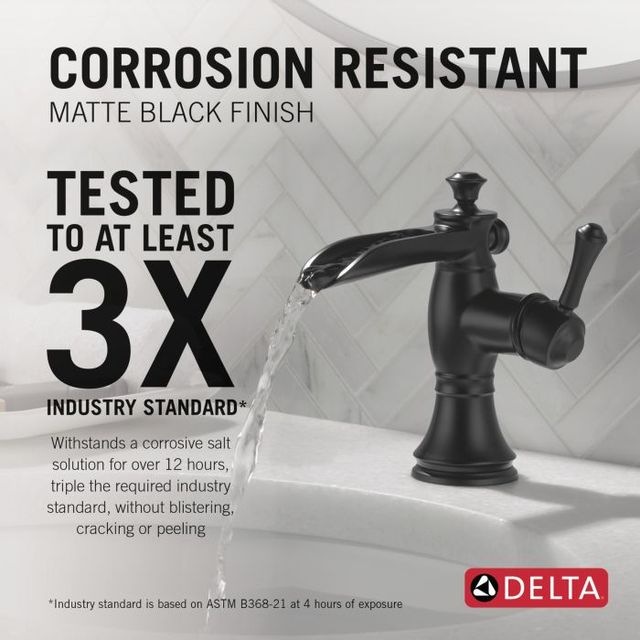 Delta Cassidy® Matte Black Single Handle Channel Bathroom Faucet with Drain-3