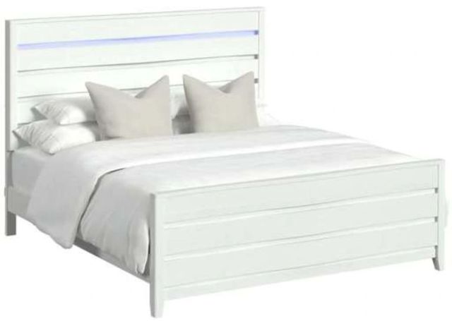 Elements International Tobias White King Panel Bed with LED-0