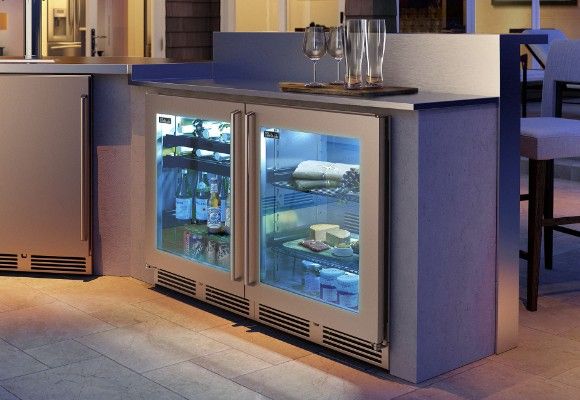 Premium outdoor refrigerator featured in a kitchen island