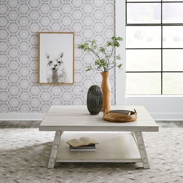 Liberty Furniture Modern Farmhouse Flea Market White Oversized Cocktail Table-1