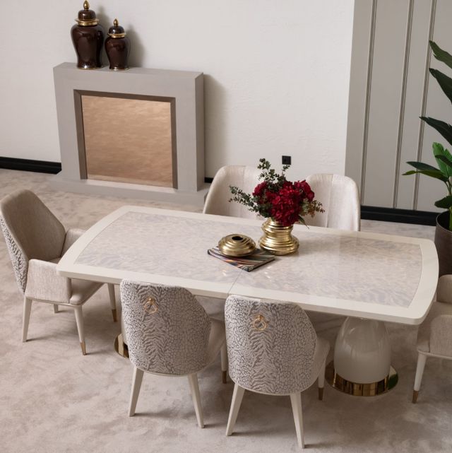 Michael Amini® Lisbon Silken Matte Cream Dining Table-1