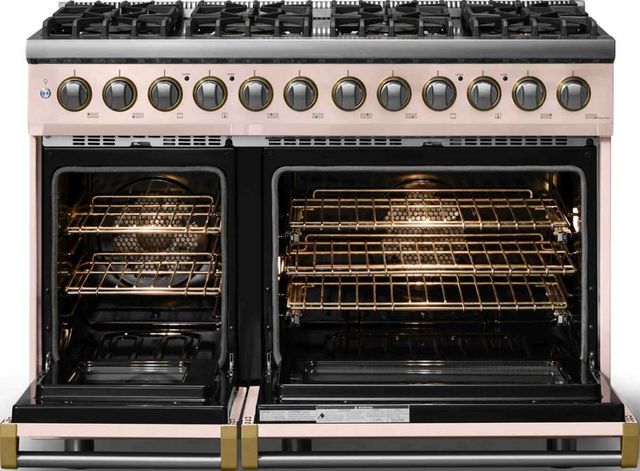 Viking® 5 Series 48" Blush Pro Style Dual Fuel (LP) Range with Brushed Brass Trim-1