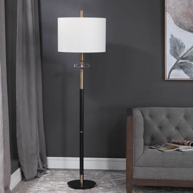 Uttermost® Maud Aged Black/Antique Brass Floor Lamp-1
