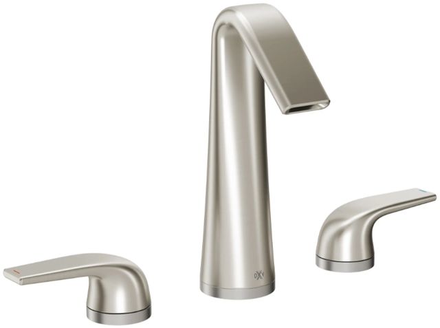 DXV Modulus Brushed Nickel High Spout Widespread Bathroom Faucet with Indicator Markings and Lever Handles-0