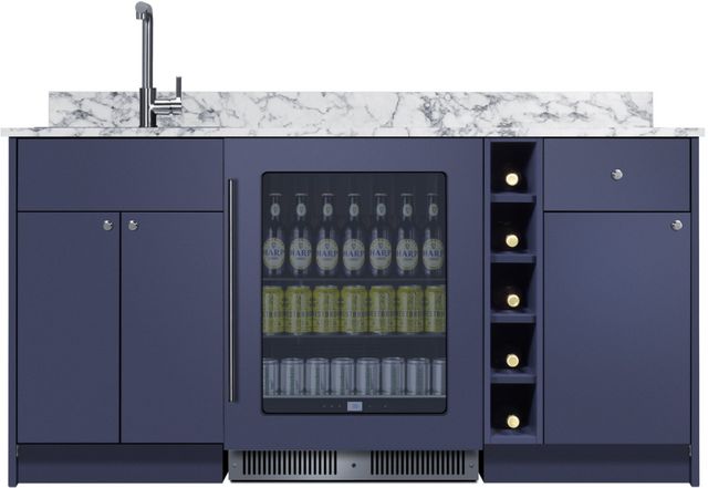 Summit® Turnkey Oasis 69" Midnight Navy Wet Bar with 4.7 Cu. Ft. Built-In Beverage Center and Stainless Steel Sink with Faucet-0