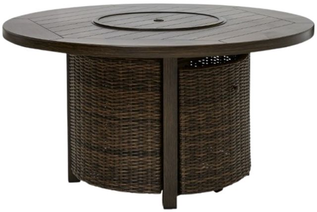 Signature Design by Ashley® Drakes Beach Dark Brown Aluminum/Wicker Outdoor Fire Pit Table-0
