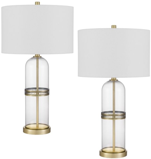 Cal® Lighting & Accessories Bullet Shaped 2-Piece Antique Brass Table Lamp Set-0