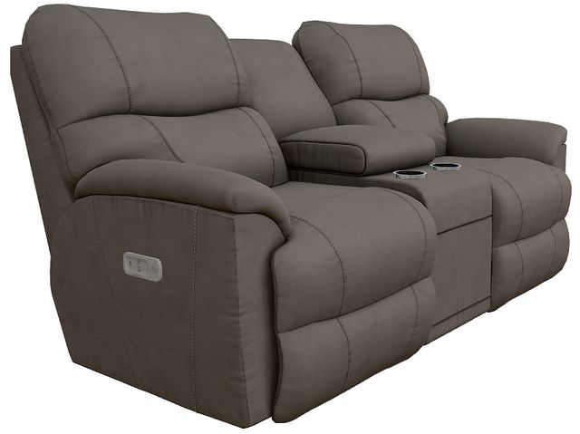 La-Z-Boy® Trouper Gray Leather Power Reclining Loveseat with Console and Headrest-0